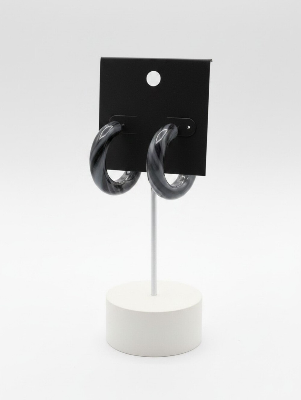 Black and Gray Resin Hoops Earrings